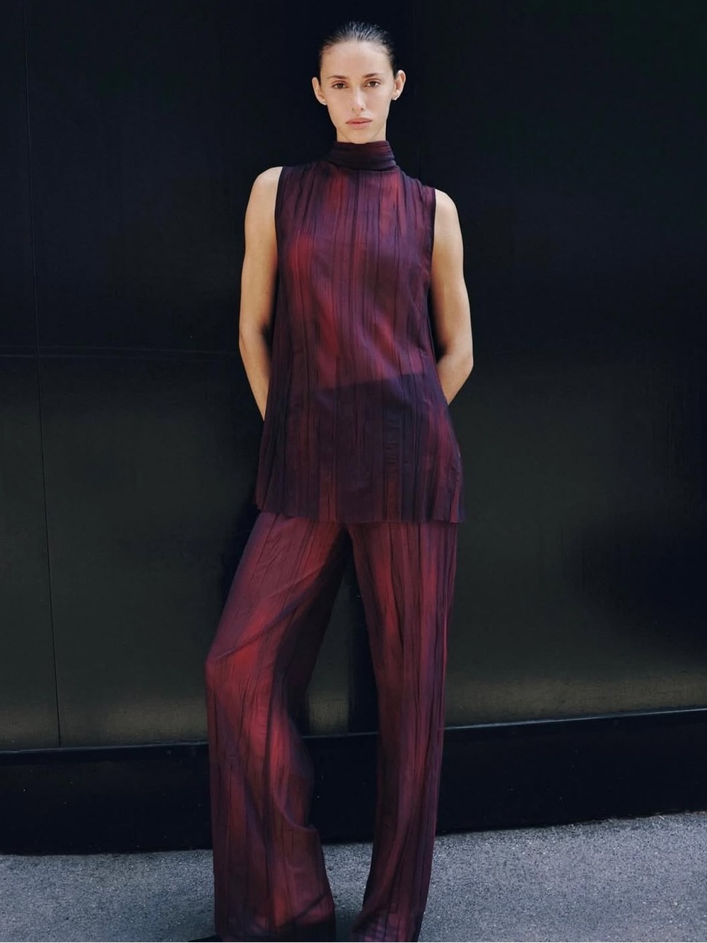 Zara Burgundy Sheer Set